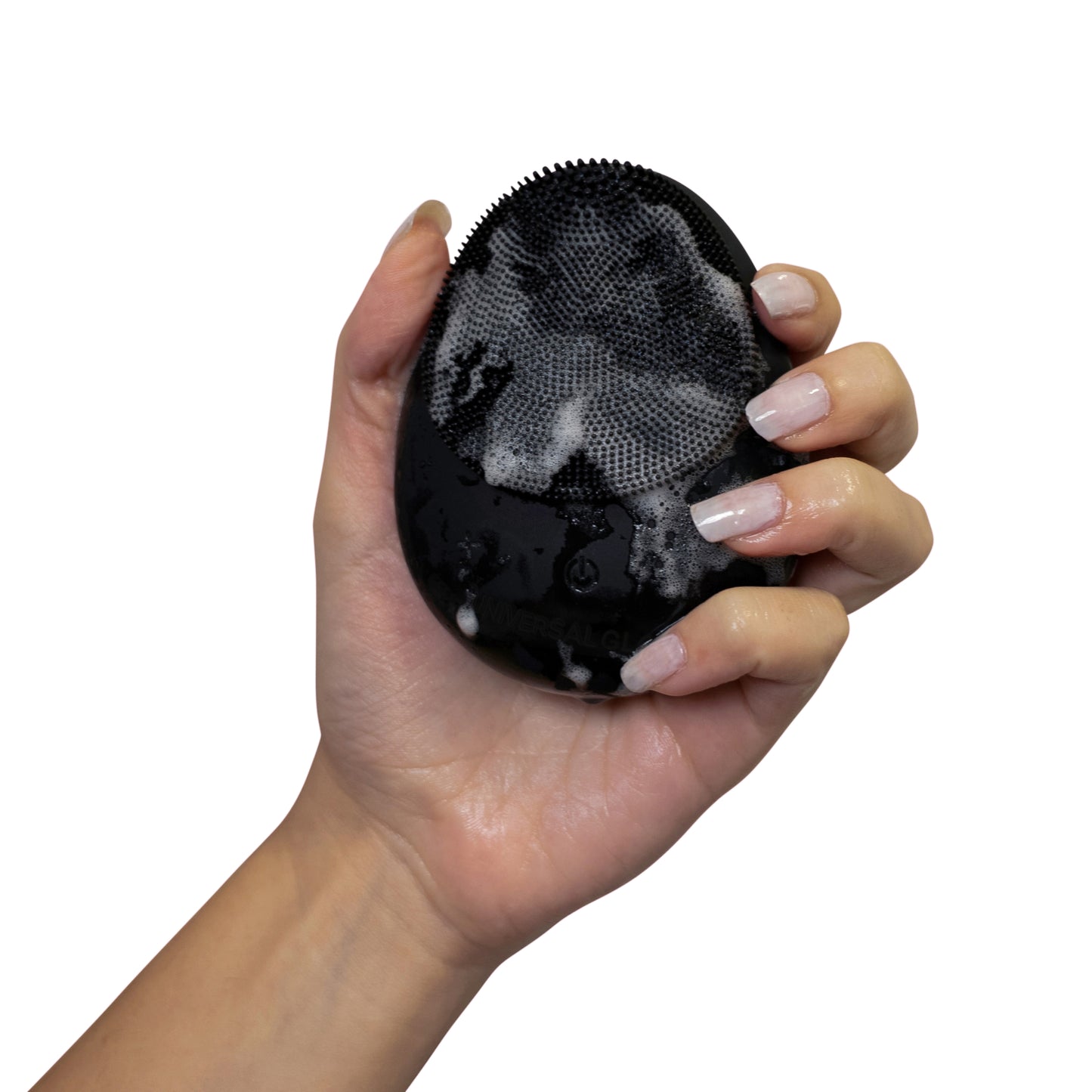 Black silicone cleansing brush, with hand