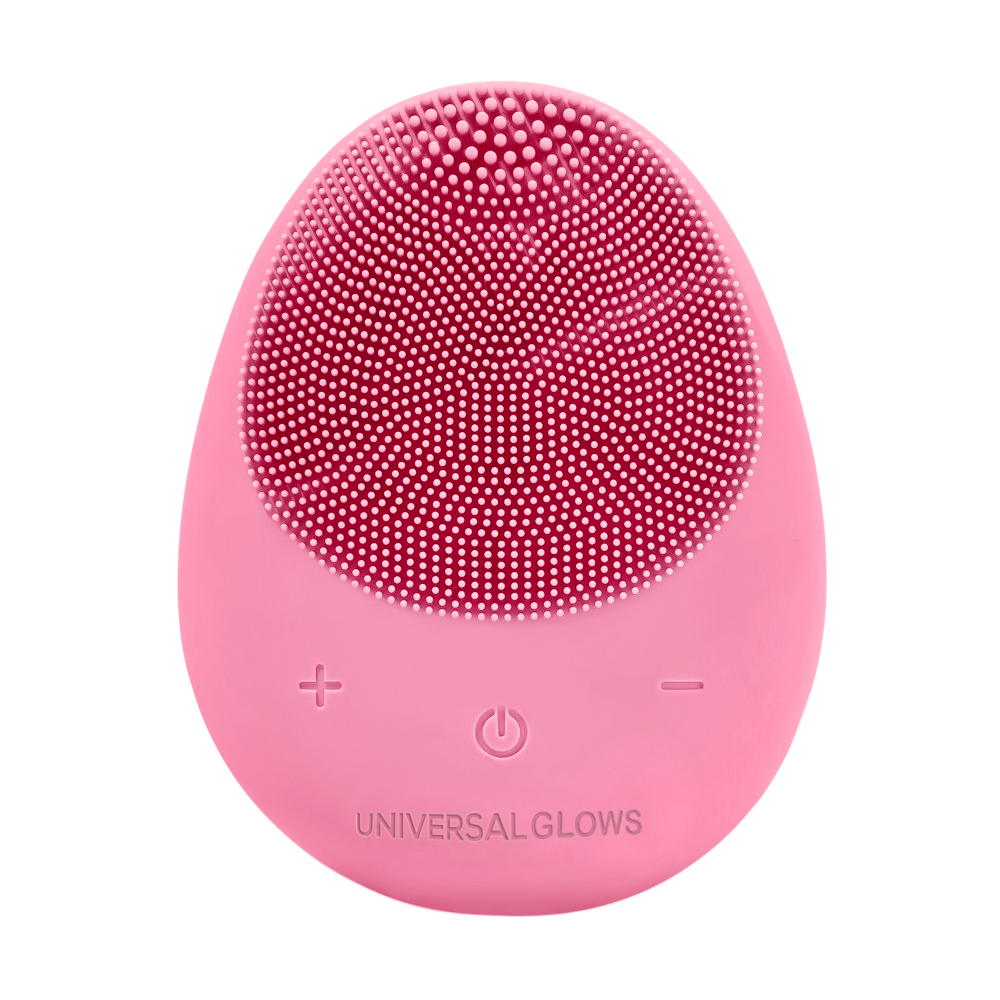 Pink silicone facial cleansing brush, front side